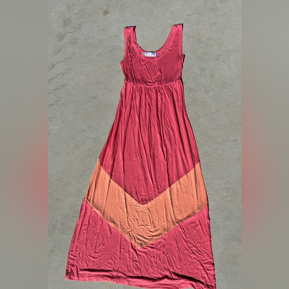 Women's Colorblock Maxi dress  - Coral & Peach